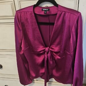 Express Magenta Satin Top with Tie Front